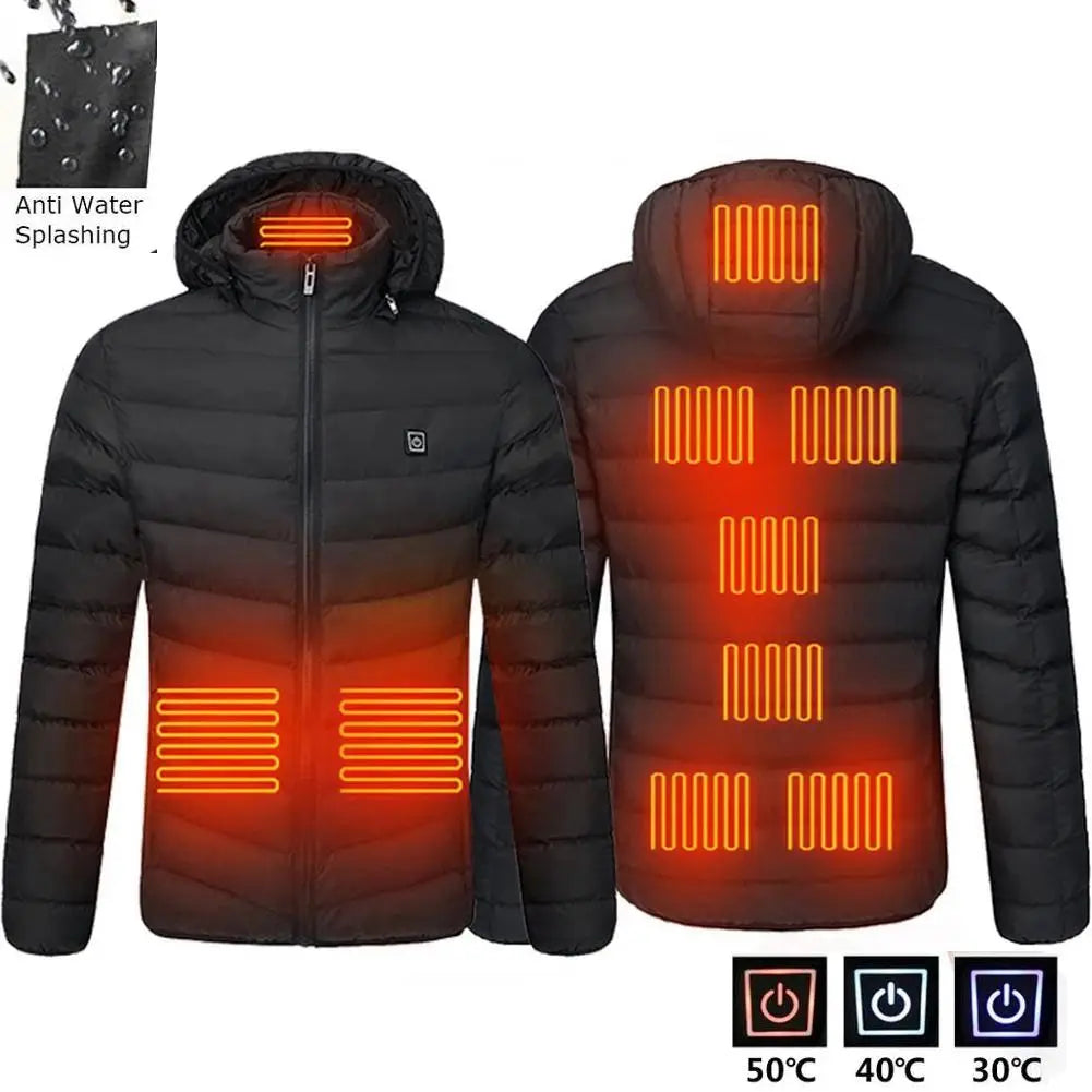 Men's parka Winter Warm USB Heating Jackets Smart Thermostat Pure Color Hooded Heated Clothing male bobojaco Warm padded jacket