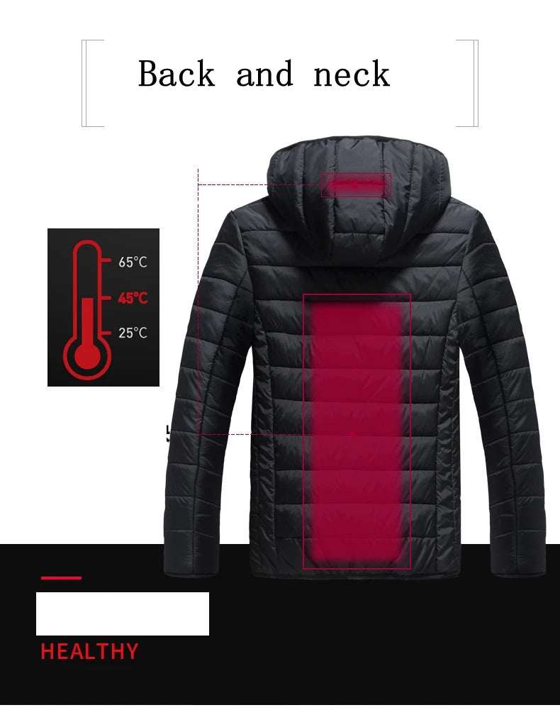 Men's parka Winter Warm USB Heating Jackets Smart Thermostat Pure Color Hooded Heated Clothing male bobojaco Warm padded jacket
