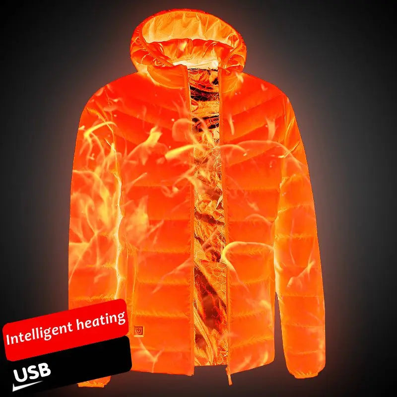 Men's parka Winter Warm USB Heating Jackets Smart Thermostat Pure Color Hooded Heated Clothing male bobojaco Warm padded jacket