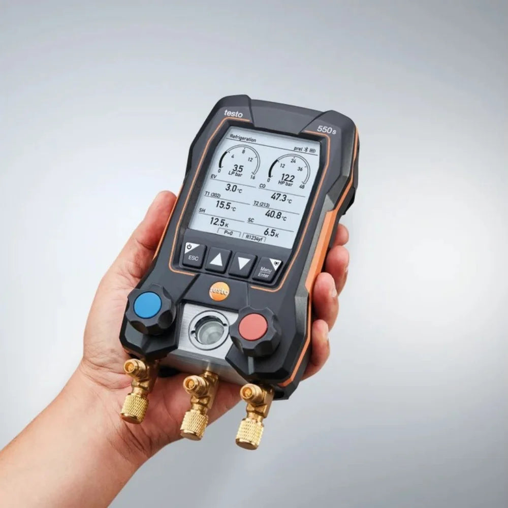 Testo 550s Smart Digital Manifold Kit with Wireless Clamp Temperature Probes