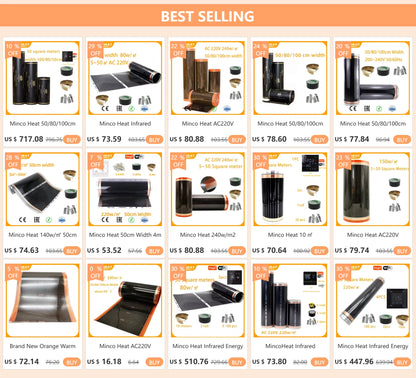 Infrared Graphene Underfloor Heating PTC Heating Film 1 ㎡ AC220V 240w/m2