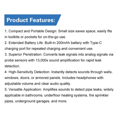 Water Leak Detector Multi-functional Sound Detector For Pipe Water Leak Suitable For Leak Detection Of Various Construction Pipe