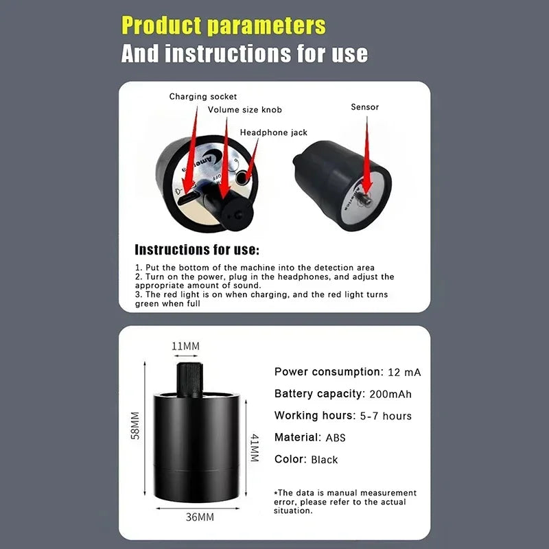 Water Leak Detector Multi-functional Sound Collector Suitable For Leak Detection Of Various Construction Pipe