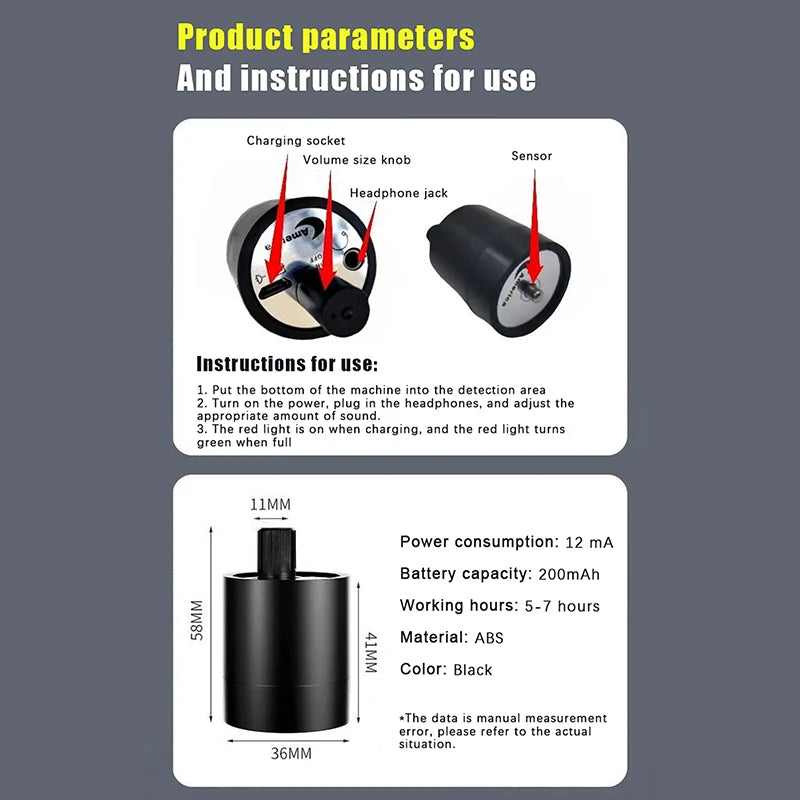 Water Leak Detector Multi-functional Sound Collector Suitable For Leak Detection Of Various Construction Pipe